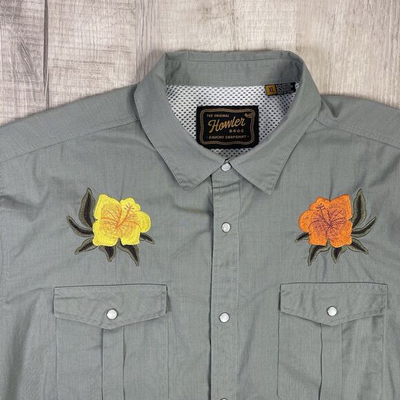 Howler Bros Gaucho Snapshirt Mens XL Green Floral Embroidery Western Vented P - Picture 4 of 9